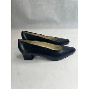 Proxy Navy Blue Slip On Almond Toe Chunky Heel Leather‎ Heel Pump Sz 8M